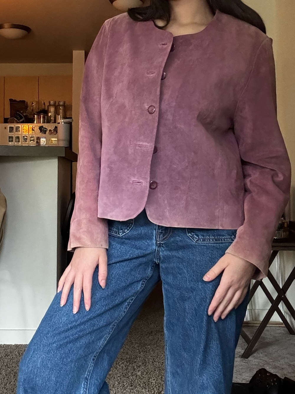 Women’s Suede Button-Front Jacket in Dusty Rose